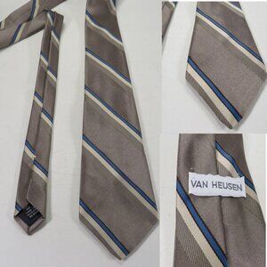 Vintage Taupe Brown w blue stripes Polyester by Van Heusen Men's Necktie tie